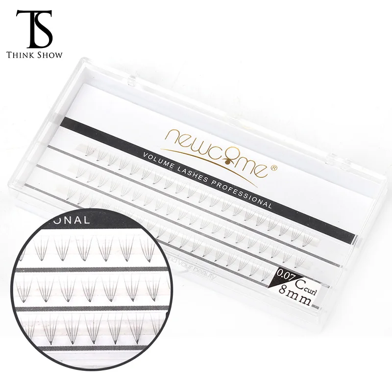 

Thinkshow 2pcs/Lot 8-12mm 5D Volume 0.07 C Individual Eyelash Extension 60 Knots Natural Eyelash Extension Silk Individual Lash