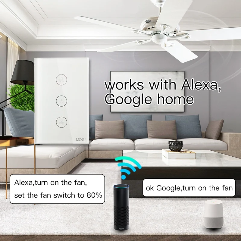 Умный переключатель потолочного вентилятора США Wifi приложение ПДУ для умного дома, с таймером, совместим с Alexa и Google и контроль скорости Совместимость с Alexa и Google Home не требуется концентратор