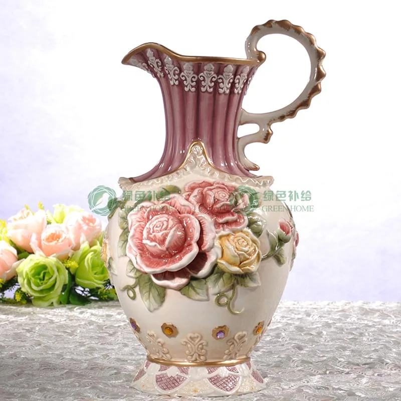 

ceramic creative rose kettle vase flowers vase pot home decor crafts room wedding decorations handicraft porcelain figurines