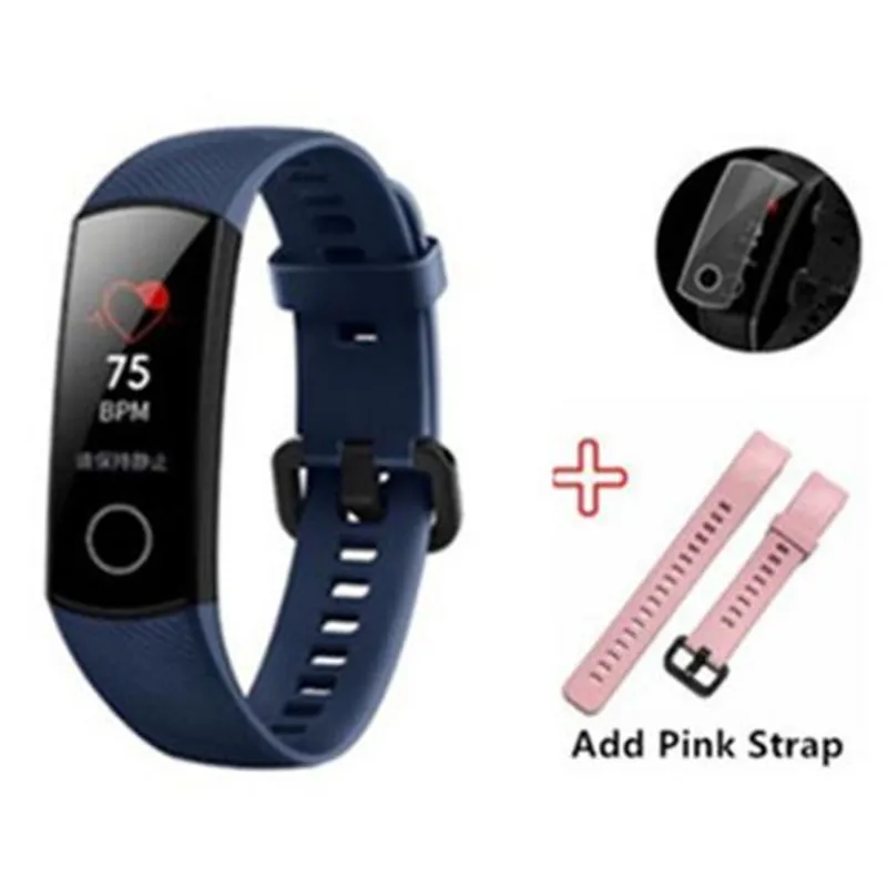 Умный Браслет huawei Honor Band 4 Amoled, цветной, 0,95 дюймов, водонепроницаемый, сенсорный экран, для плавания, для обнаружения пульса, сна - Цвет: add pink strap