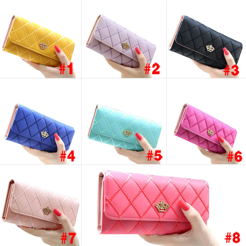 

New Fashion Trend Crown Lattice Embroidery Flip Long Purse Money Clip Wallet BS88