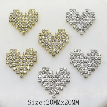 

10pcs Heart-shaped gold silver crystal rhinestone buttons handmade Wedding decoration metal buckles