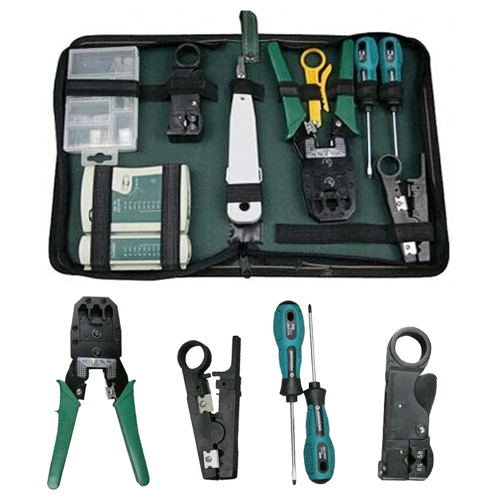 

9 Pcs Computer Network Maintenance Repair Tool Kit LAN Cable Cable Tester Wire Stripper Screwdriver RJ45 Connector Tools