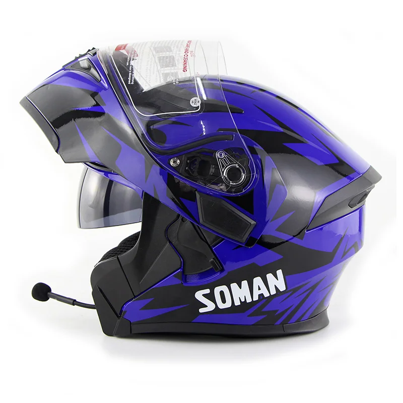 Soman 955 Встроенный смарт Bluetooth мотоциклетный шлем Skyeye дизайн BT capacetes гарнитура двойные линзы модель K5 - Цвет: blue L1M