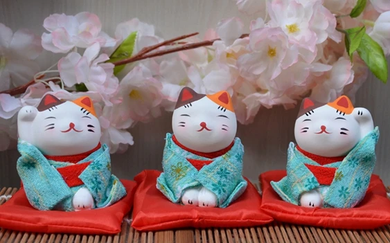 3 шт. фигурки счастливого кота японское кимоно Maneki Neko гипсовые украшения животные котенок миниатюры украшение дома бизнес подарок - Цвет: H