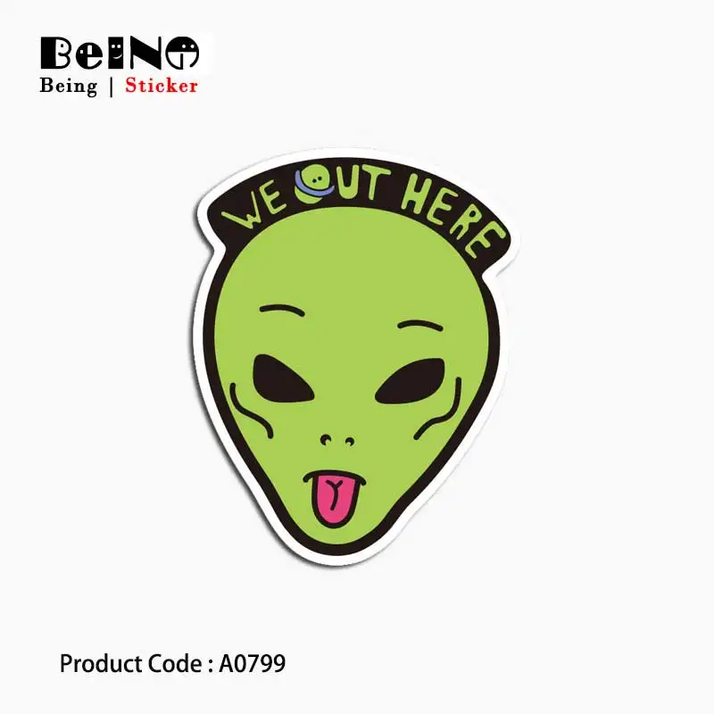 

Alien Tongue Out Green Face Sticker Funny Space Waterproof Suitcase Laptop Guitar Luggage Skateboard Toy Lovely A0799 Stickers