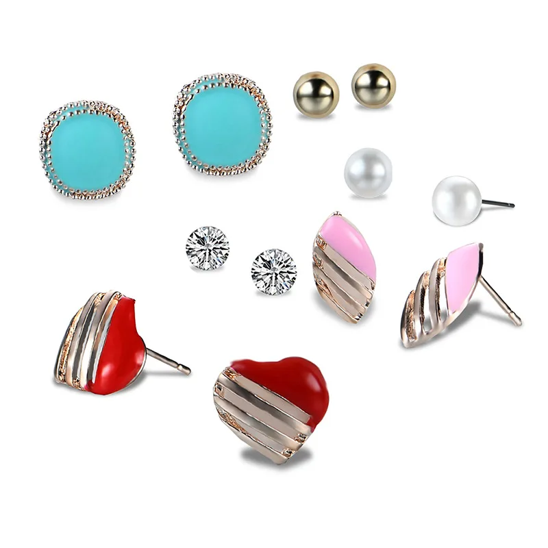 

Dreamy Bubble Bohemia Style Stud Earrings Sets Alloy Zircon Pearl Earrings Jewelry Women Daily Party Accessories
