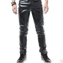 27-42! новая мужская одежда певица Мода Тонкий DJ bigbang Ds Панк заклепки кожаные штаны размер плюс мужской костюм