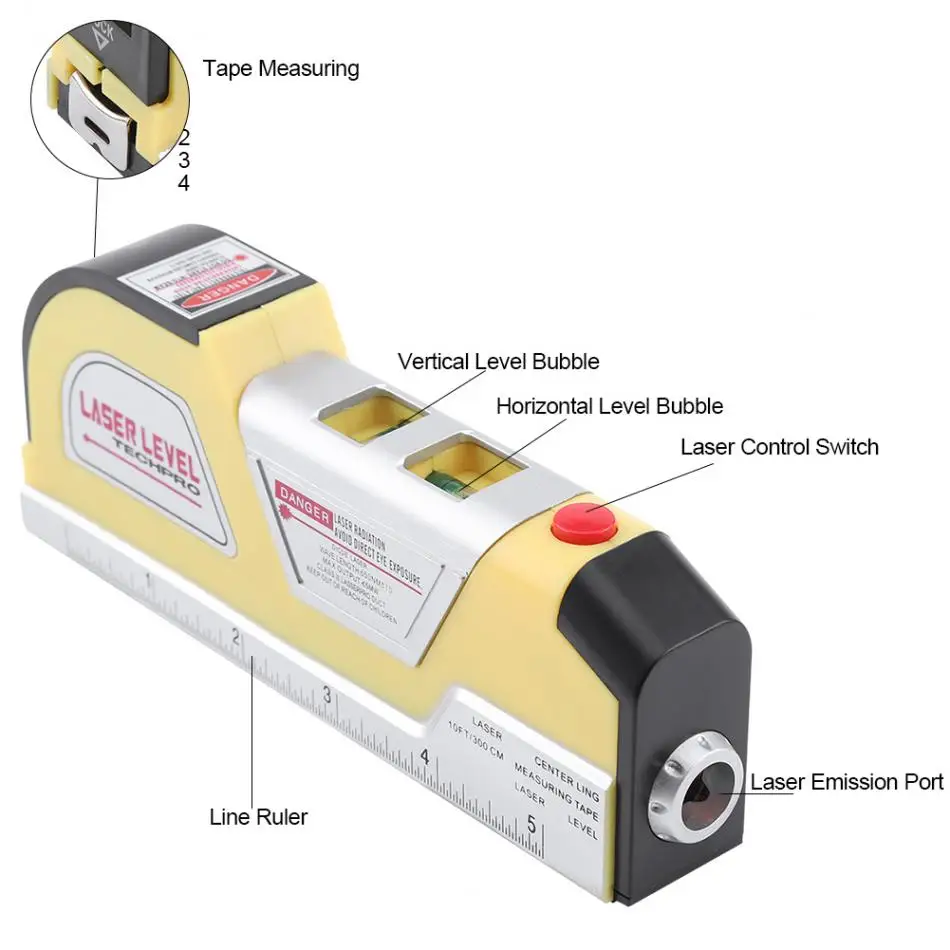 Новая 3в1 многофункциональная электрическая лента измерительный лазерный уровень линейка для измерительного инструмента