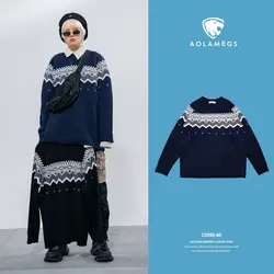 Aolamegs свитер мужской китайский Ретро мужской пуловер с круглым вырезом Повседневная стильная одежда толстый Расширенный вязаный Ретро