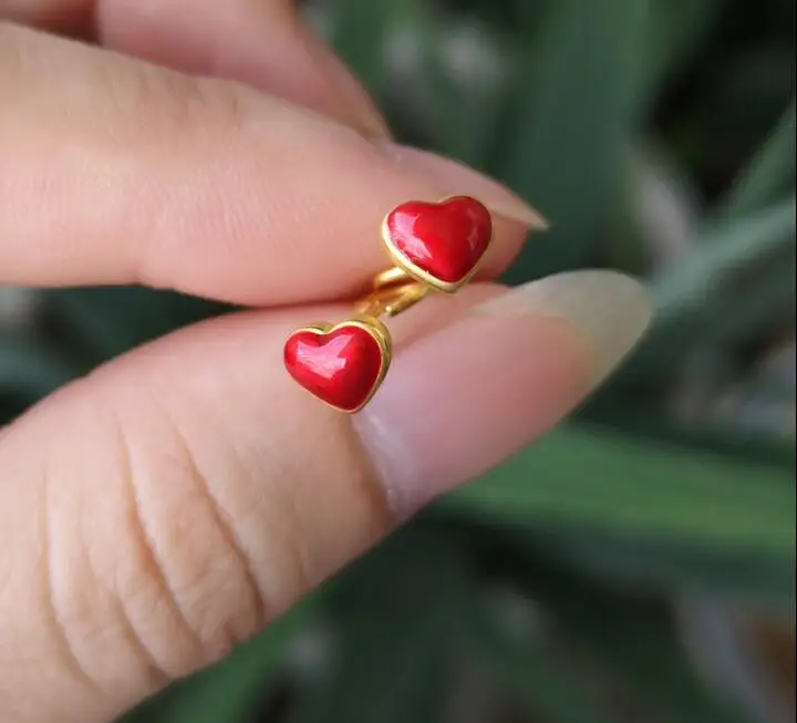 New Arrival Pure 24K Yellow Gold Earrings Red Heart Stud EarringsStud Earrings AliExpress