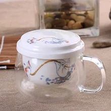 Креативный китайский чайный набор с двойными стенками стеклянные чайные чашки с костяным фарфором изоляция заварка и крышка прозрачный 300-400 мл Цветочный чай
