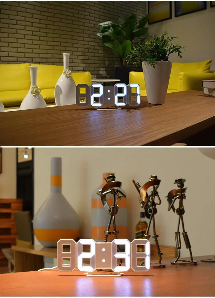 Светодиодный цифровой будильник большие цифры 3D настенные часы 8 Форма Электронная настольная полка для часов Nixie часы Horloge фреска на стену дома