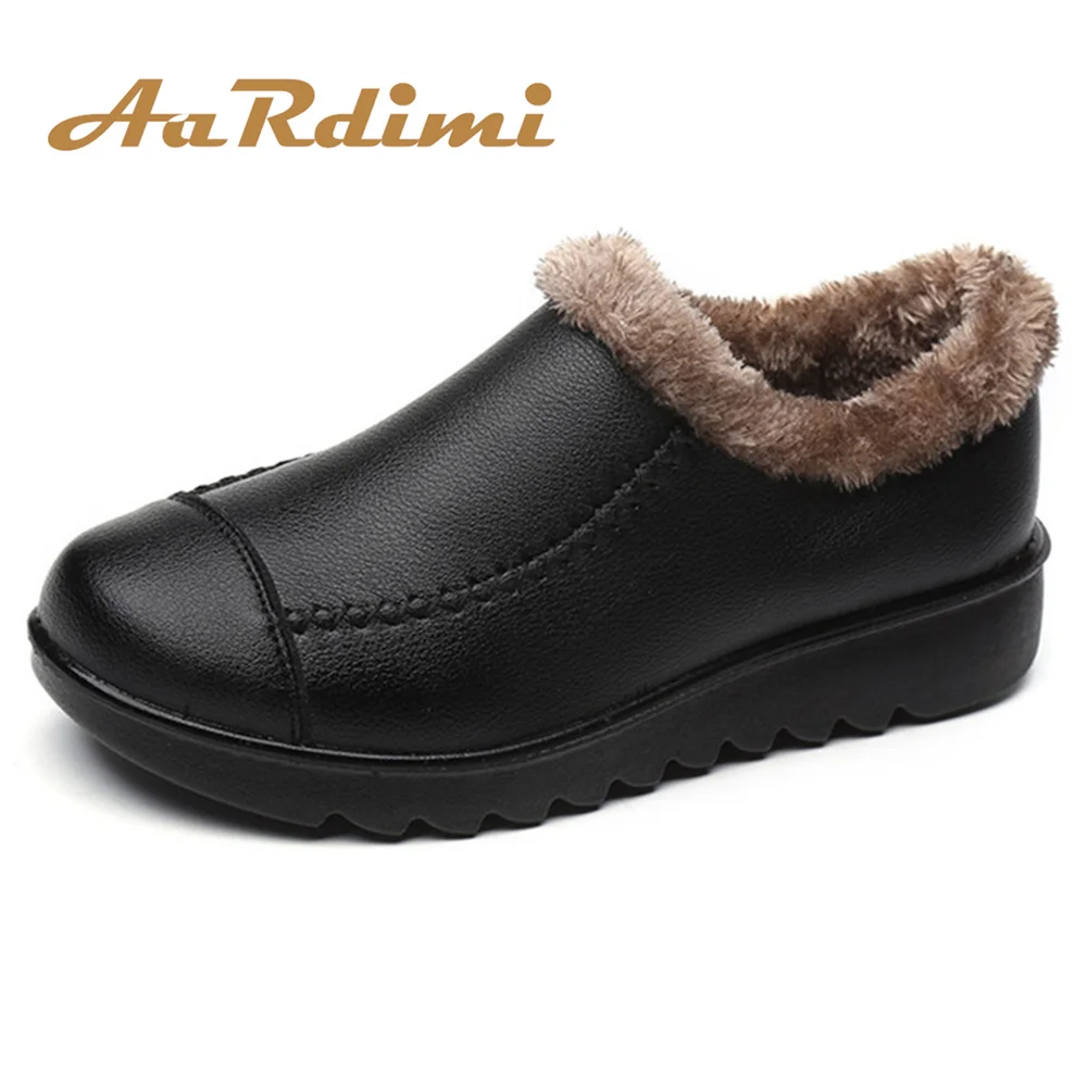 

AARDIMI Plus Size 35-43 Genuine Leather Women Flats Winter Snow Shoes Solid Slip On Flat Casual Flat Shoe Warm Cotton Shoes