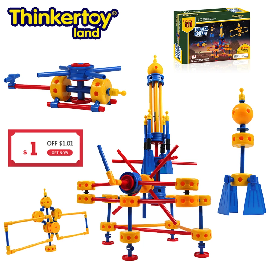 

Thinkertoy Land 111 PCS Kids Building Blocks Set Military Series Rocket Satellite Plane Models Boys Educational Creative Blocks