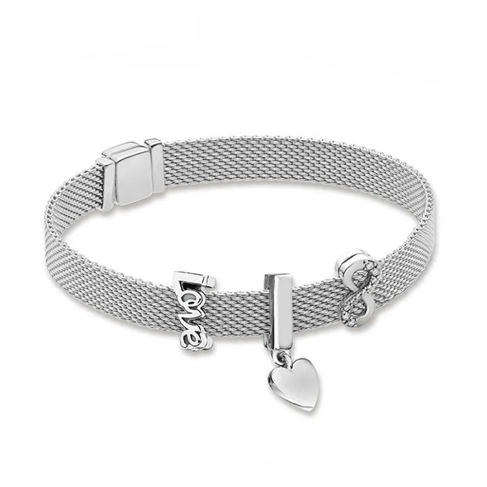 

Kaliyah 100% 925 Sterling Silver New Reflections Infinate Floating Heart Charm Clipe Spuming Love Clipe Charm Bracelet Set