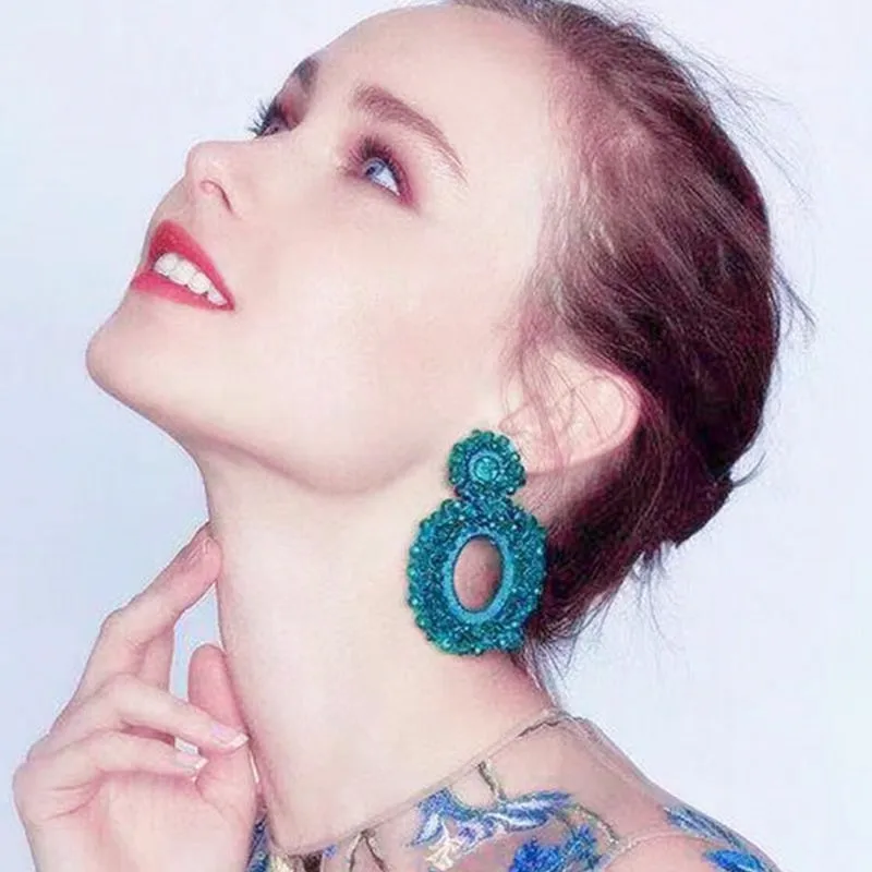

2017 new Bohemian weaving fashion crystal big earrings exaggerated ladies fine jewelry new year gift