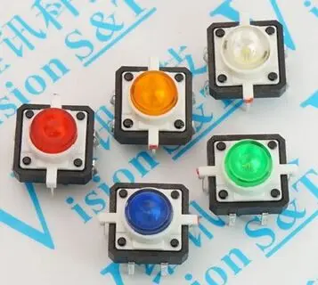 

10pcs Illuminated Tact Switch 12x12x7.3 mm Green Red Yellow Blue White LED Reset button Switch Momentary LED 5 color 12*12*7.3mm