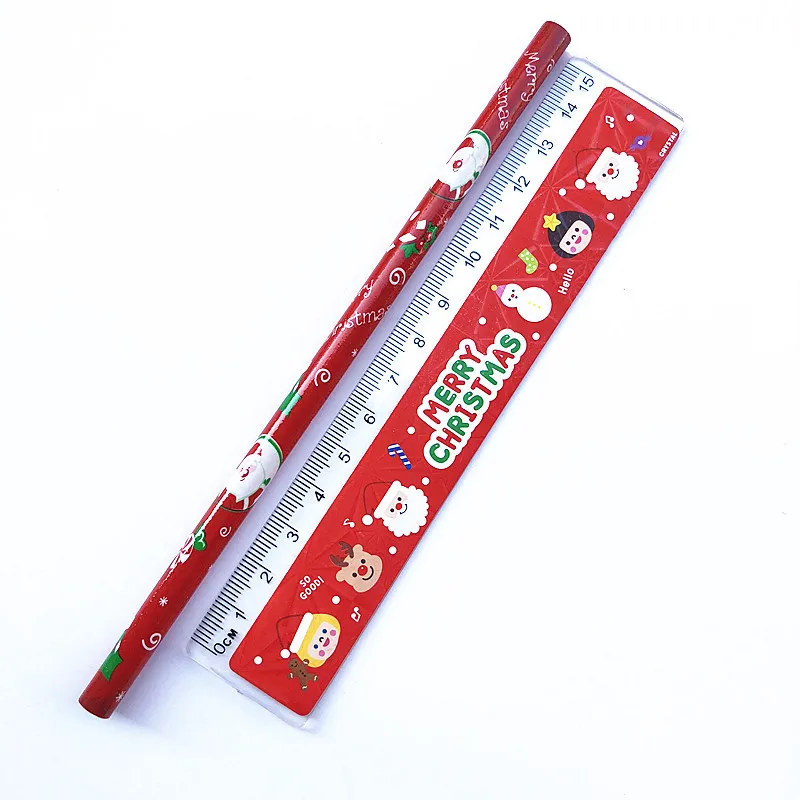 Cute Christmas Stationery Set Pencil Ruler Earser Sharpener Pencil Case 6 In 1 Stationery Set For School Girl And Boy Gift Prizs