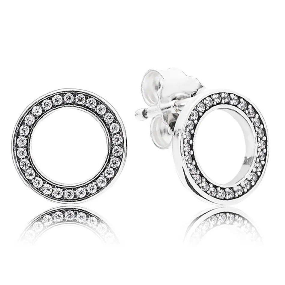 

Authentic 925 Sterling Silver Earring Sparkling Circular Forever Crystal Stud Earrings For Women fit Lady Jewelry