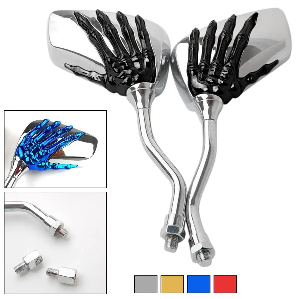 

1 Pair Skull Hand Motorcycle Handlebar Mount Safety Side Rearview Mirror Lens