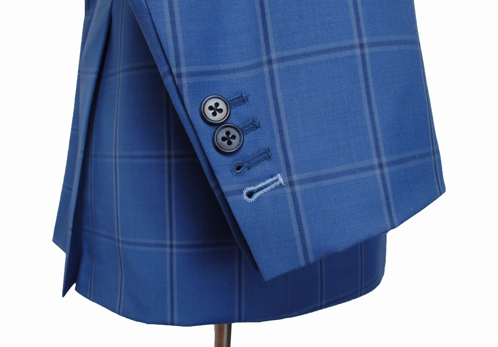 Made high quality 150's worsted wool blue windowpane check Men Suit for wedding business causal suit