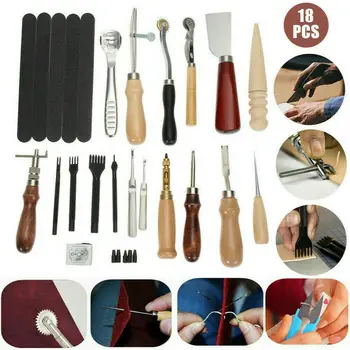 

Beginners 18Pcs Leather Craft Tool Kit Hand Sewing Stitching Punch Carving Work