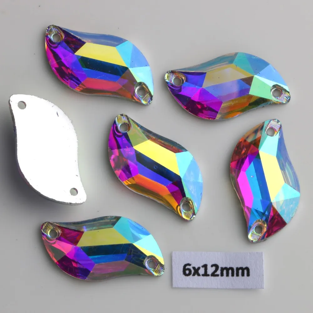 

Free Shipping 100piece Lot 6*12mm Crystal AB Clear AB Flat Back S-shaped Resin Sew On Stones Fancy rhinestones garment AB beads