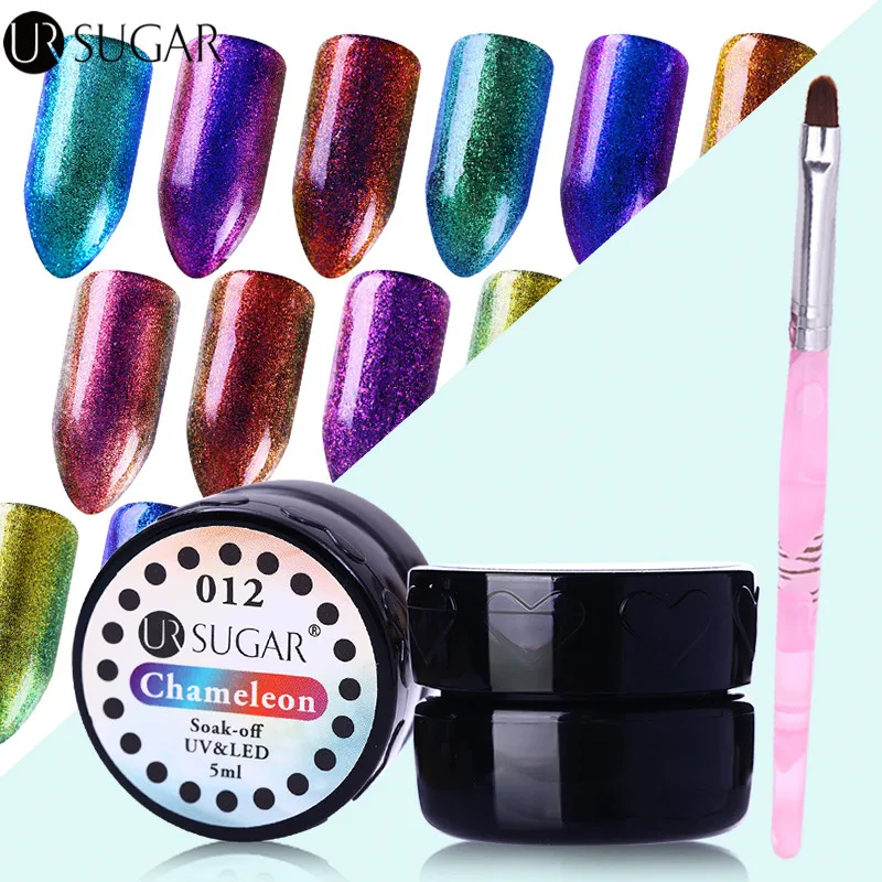 

UR SUGAR 5ml Chameleon UV Gel Lacquer With Painting Pen Brush Soak off Changing Color Chameleon UV Gel Polish Nail Art Brsuh Set