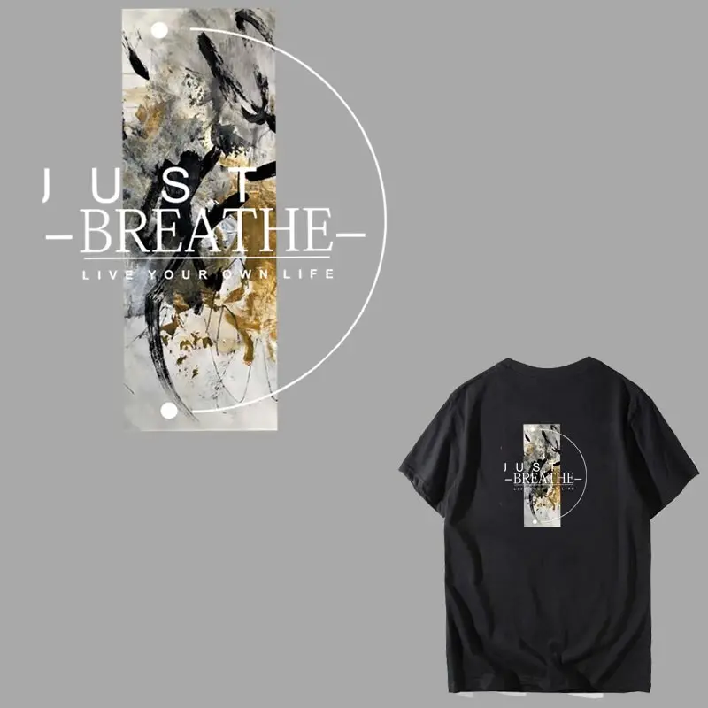 

JUST BREATHE Iron On Transfers DIY Fashion Colorful Painting Patches For Clothing A-level Washable T-shirt Jeans Accessory Y-239