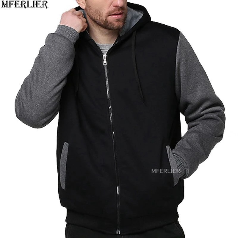 men patchwork Sweatshirts 5XL warm fleece parkas hooded hoodies thick large size plus big 8XL 9XL 10XL winter Sweatshirt outwear