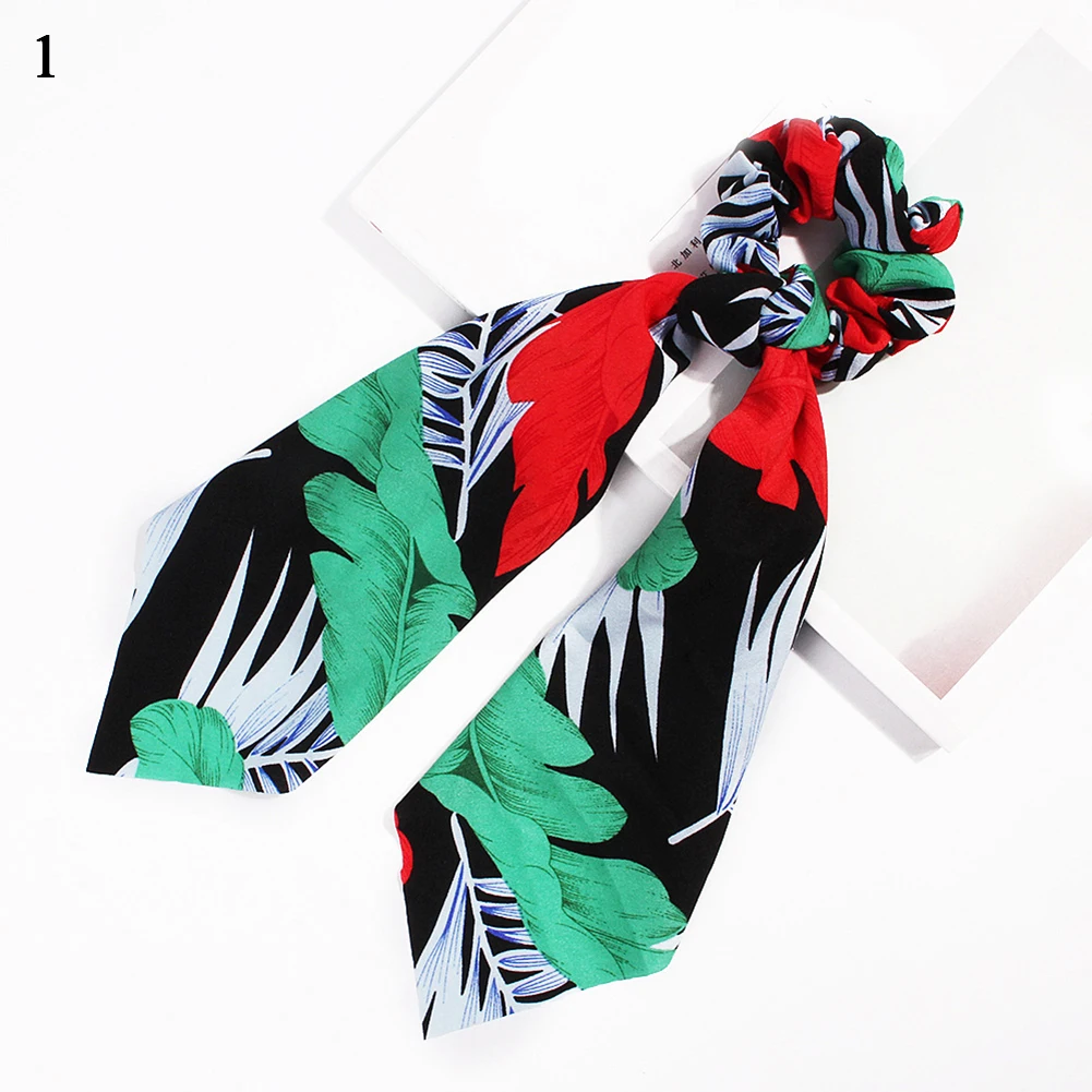 New Leopard Snake Floral Dot Streamers Scrunchies Women Hair Scarf Elastic Bow Hair Rope Ribbon Band Girls Hair Accessories - Цвет: 1