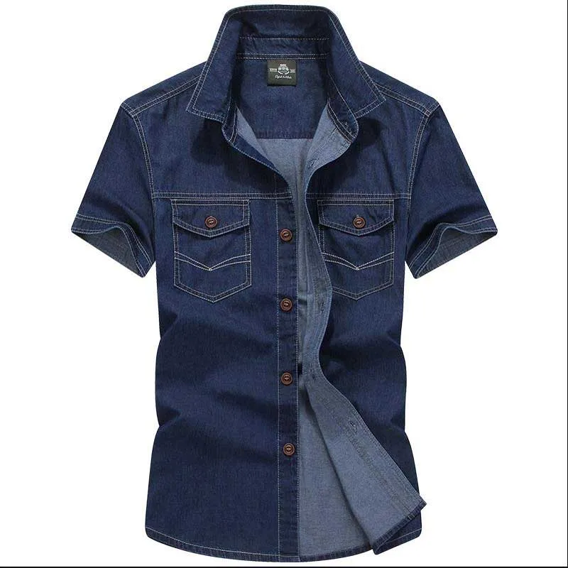 Summer new men's short sleeved denim shirt thin breathable youth large code shirt Summer new men's short sleeved denim shirt thin breathable youth large code shirt