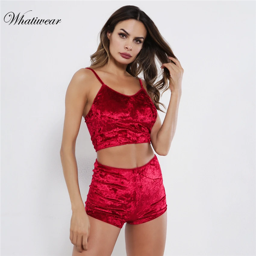 Whatiwear, Женская кружевная бархатная Пижама, сексуальные бархатные шорты с бретельками, пижамный комплект, Дамская пижама, Женский пижамный комплект для вечеринки