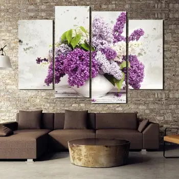 

Promotion 4 Pcs Hot sales HD Large lilac flower canvas painting beautiful decorative wall art modern abstract image unframed