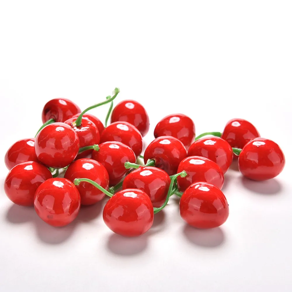 10pcs Fake Fruit Small Artificial Flower Red Cherry For Kid Funny Kitchen To JB 