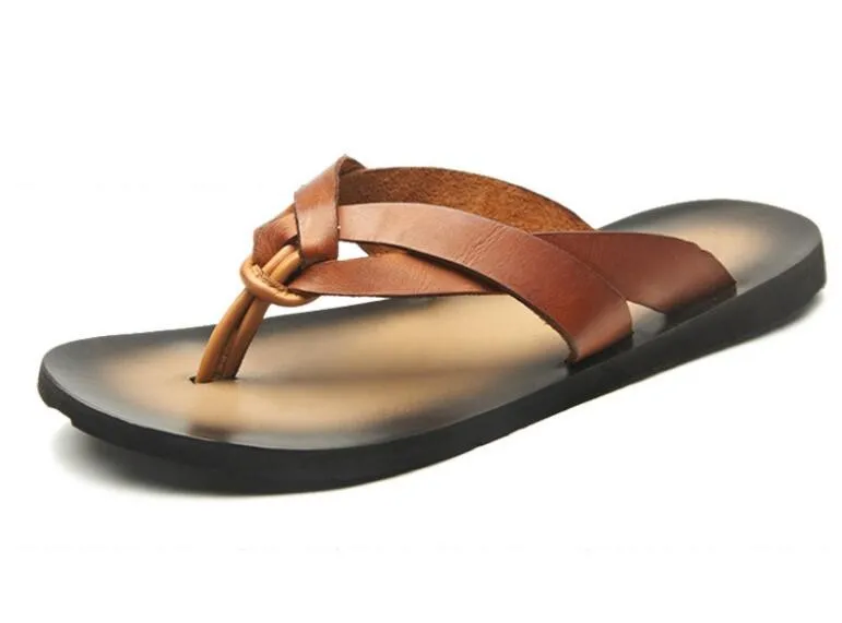 mens soft leather flip flops