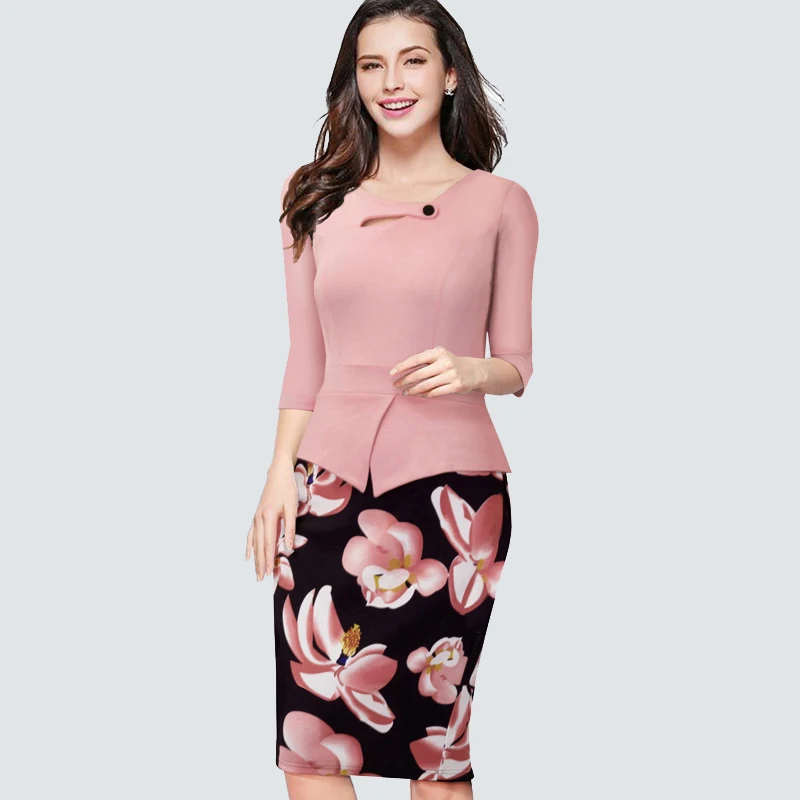 Новое поступление, летнее Повседневное платье без рукавов с цветочным принтом размера плюс, женское офисное облегающее платье-карандаш, элегантная одежда B288 - Цвет: Light Pink