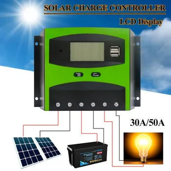 

12/24V 30/50A Solar Controller With Backlight LCD Function Dual USB 5V DC 12V Output Solar Panel Battery Charge Regulator