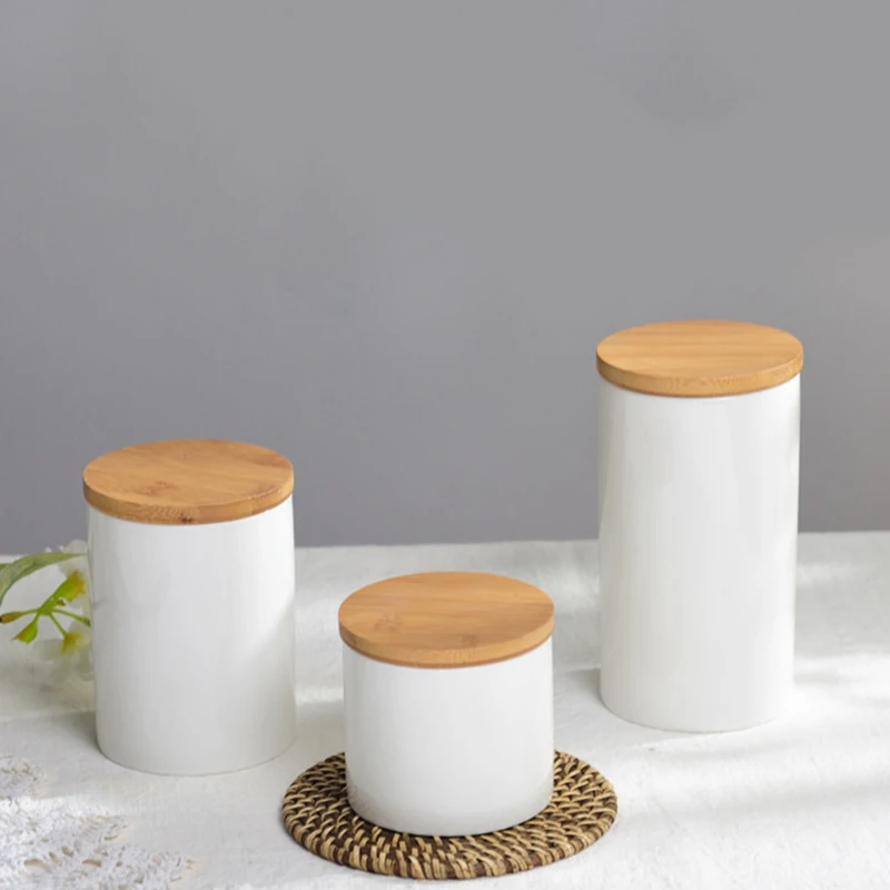 New-Food Storage Jar,Ceramic Food Storage Jar with Airtight Seal Bamboo Lid Modern Design White Ceramic Food Storage Canister