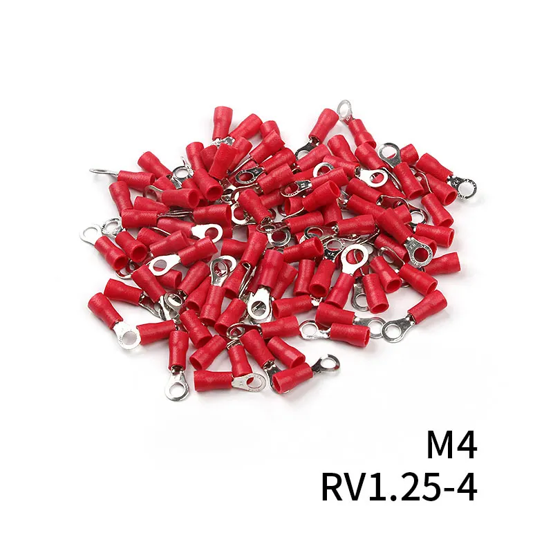 100 шт./лот Красный кольцо изолированный провод разъем RV1.25-3/4/5/6/8 электрические обжимной терминал кабель провода инструменты для наращивания волос - Цвет: RV1.25-4