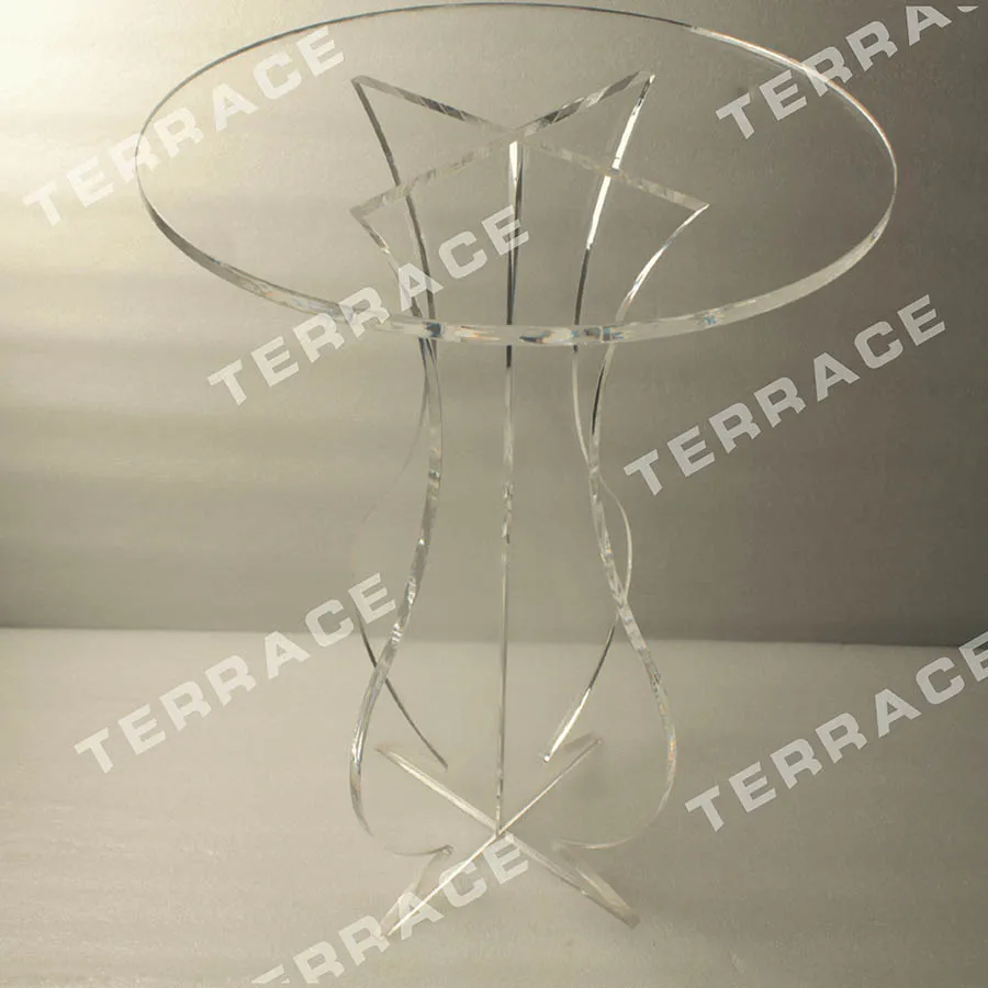 Clear Round Acrylic Carved Coffee Tea Table, Lucite Accent Pedestal Tables Crossed Legs-2 size options