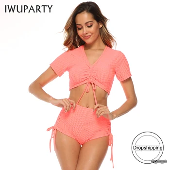 

Sexy Sport Crop Top Fitness Woman Tshirts Gym Crop Ropa Deportivas Mujer Workout Exercise Quick Dry Running Haut Femme Drawstri