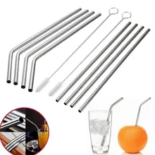 8 шт длинные многоразовые соломинки из нержавеющей стали+ 2 шт Чистящая Щетка для кружек HY99 OC11