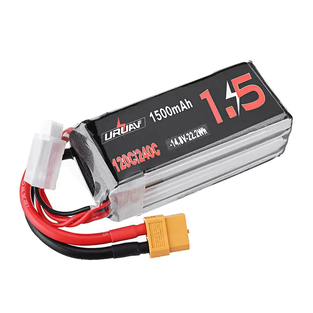 URUAV 14,8 V 1500 мА/ч, 120/240C 4S XT60 Plug Lipo Батарея для RC Дрон Квадрокоптер, Мультикоптер FPV запасные Запчасти 31x34x85 мм