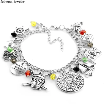 

One Piece yo ho,yo ho,apirates life for me Skull Pendent Crystal Beads Charm Bracelet & Bangle High Quality Gift For Fans