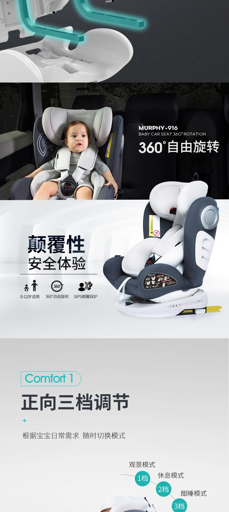 Reebaby Murphy автомобильное детское сиденье безопасности с Isofix интерфейс 0-12 лет ребенок может лежать детское автокресло с основанием