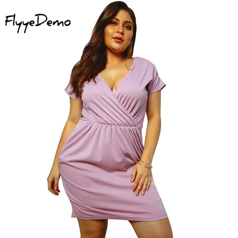 

Plus Size Dress Fit For Women Sexy Deep V Neck Dress Ladies Elastic Waist Wrap Low Cut Loose Mini Summer Dress Home Use New