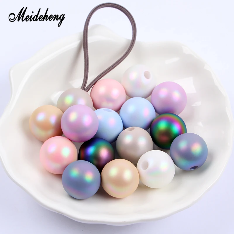 

Meideheng Acrylic Round Beads Charms Dazzle Light Plating Colorful Half Hole Beads For Jewelry Making DIY Hair Band Ornaments