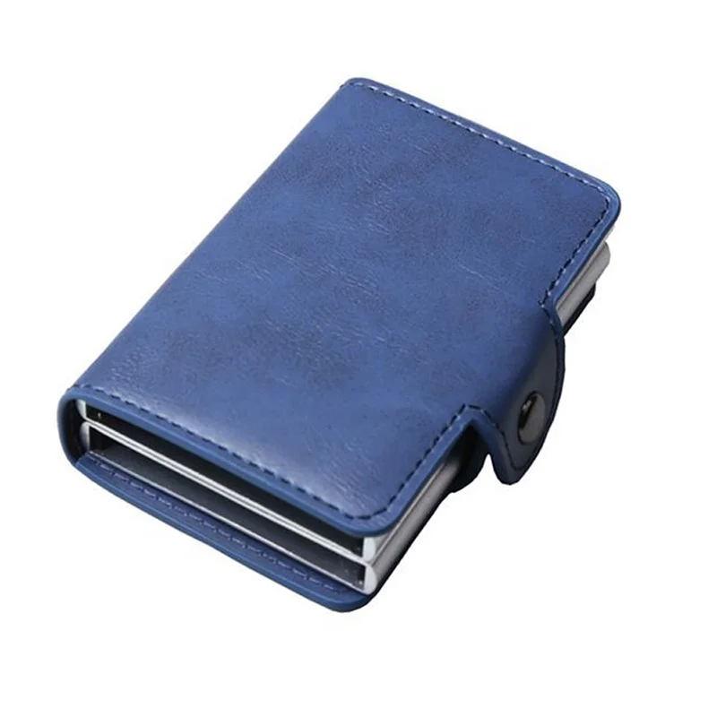 

2019 New Business Men Double Box Credit Card Holder RFID Anti-magnetic Card Case PU Leather Metal Aluminum Hasp Card Wallet